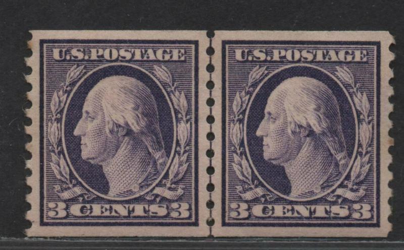 $US Sc#445 M/H/XF-Sup app., coil line pair, Crowe Cert., glazed OG, Cv. $1200