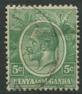 Kenya & Uganda - Scott 20 - KGV Definitive -1922 - Used- Single 5c Stamp