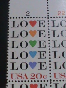 ​UNITED STATES-1984 SC#2072 COLORFUL LOVE -MNH PLATE BLOCK OF 4 VERT FINE