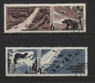 RUSSIA 1966 SABLE & LAKE BAIKAL MAP CTO SC 3218-19