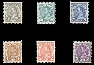 Denmark #239-243 Cat$22.80, 1938-41 King Christian, set of six, hinged