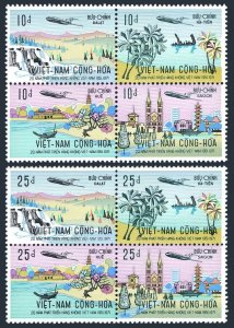 Viet Nam South 417-424a blocks, MNH. Air Viet Nam, 1972. Plane over towns.