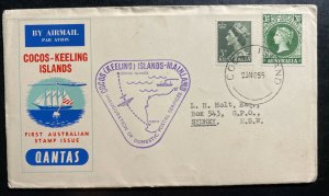 1955 Cocos Island First Day Cover FDC To Sydney Australia First Stamp Issue
