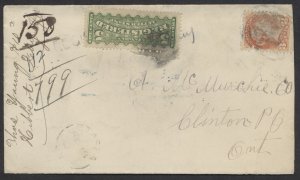 1890 Registered Cover Staffa ONT to Clinton #F2 5c Registered Letter Stamp RPO