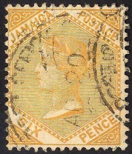 Jamaica SG51 6d Dull Orange wmk Mult Crown CA Fine used cat 25 pounds