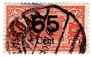 (I.B) Netherlands Railway (Spoorwegen) : Parcel Stamp 65c (Amsterdam)