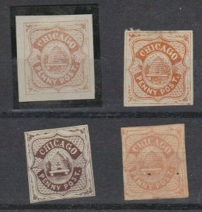 US Local Stamp Old Reprint/Forgery Chicago Penny Post NY 38L1 4 stamps 