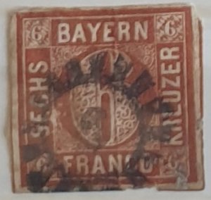 Bavaria 1850 Postage Stamp Imperf Used Condition 6d Brown