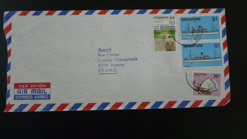 ship boat disabled people air mail cover Singapore 1982