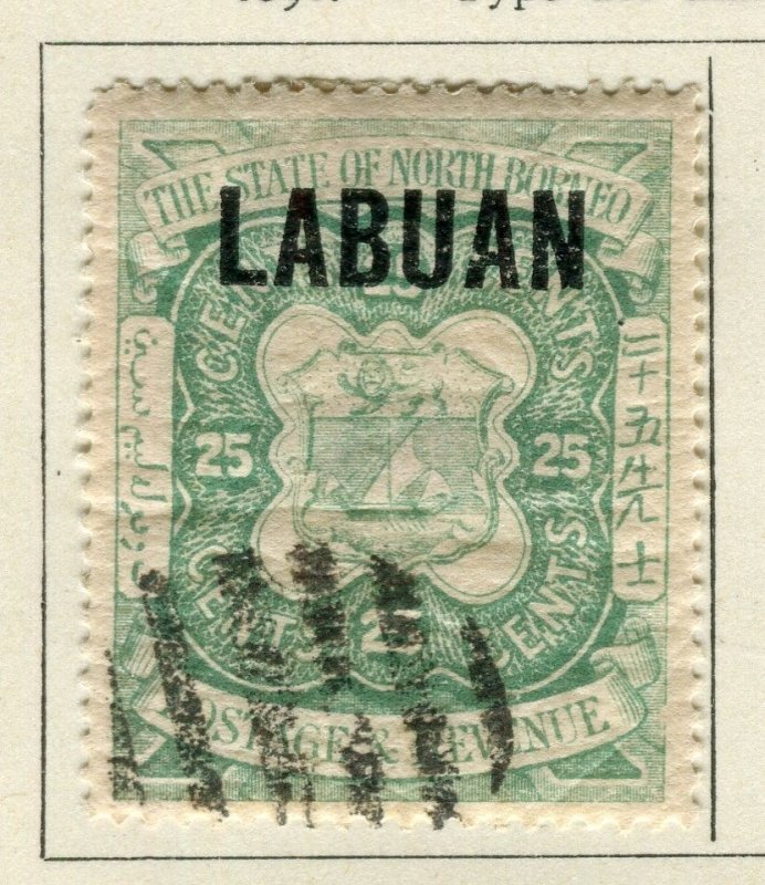 LABUAN NORTH BORNEO; 1896 classic Optd. issue fine used 25c. value