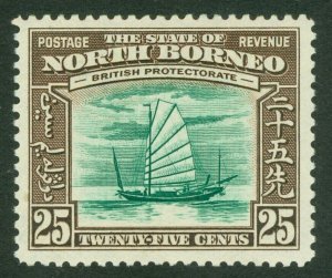 SG 313 North Borneo 25c green & chocolate. Lightly mounted mint CAT £45