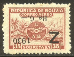 BOLIVIA #C26a SCARCE Mint - 1930 6b on 35c Red Brown, Surch Invrtd