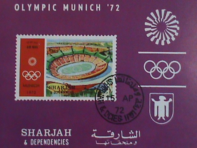 SHARJAH-STAMP:- 1972-   OLYMPIC MUNIVH'72 - STADIUM - CTO AIR MAIL S/S SHEET NH