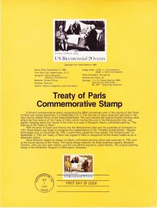 US SP62 2052 20¢ Treaty of Paris Stamp FDC Souvenir Page 