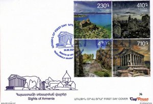 Armenia 2021 FDC Mi 1224-27 Sights Lake Sevan Monastery waterfall Garni