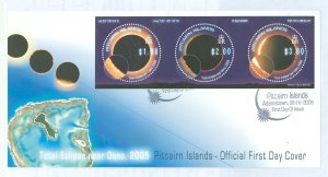 Pitcairn Islands 616 2005 Total eclipse (mini-sheet of three stamps) on an unaddressed cacheted first day cover.