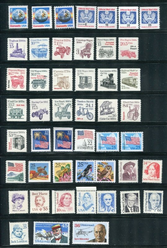 48 Stamps From The 1987 1988 USPS Definitive Set No Express Mail Stamp