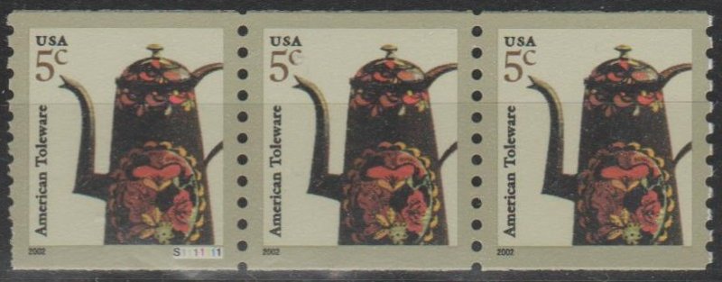 #3612  10K,Strip-3 W/PL# & BK#05440  Toleware  MNH (5 cent)