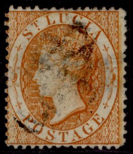 ST. LUCIA QV SG18, 1s orange, USED. Cat £24.