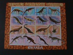 ​RWANDA-2001-16 DIFFERENT DOMINANTS PRIMITIFS REPTILES-CTO LARGE SHEET VF