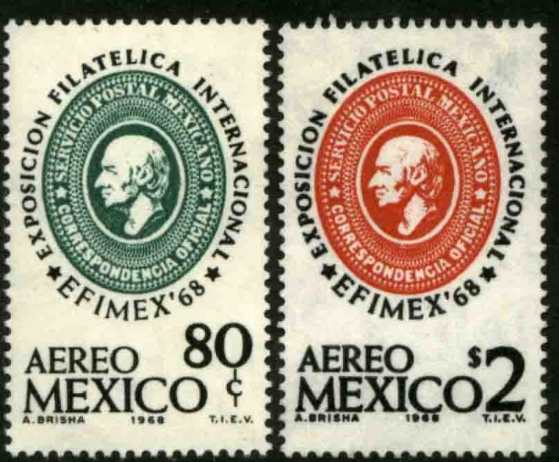 MEXICO C333-C334,C345 Efimex'68 Int Philatelic Exhib SS. MINT, NH. VF.