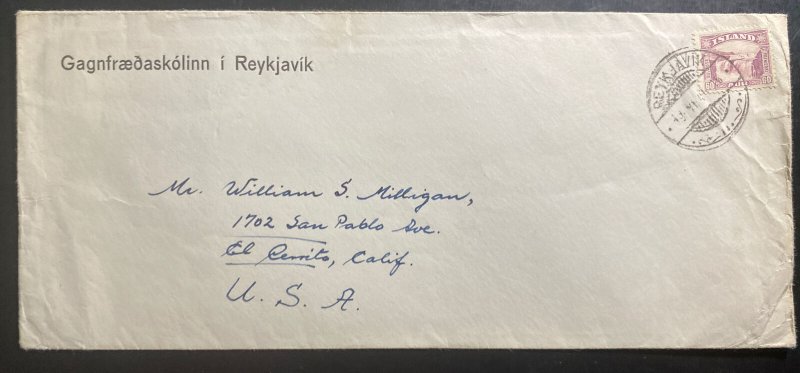 1945 Reykjavik Iceland Commercial Cover To El Cerrito CA Usa 