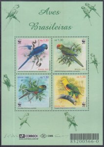 BRAZIL Sc # 2799a-d MNH S/S of 4 DIFF BIRDS - WWF ISSUE