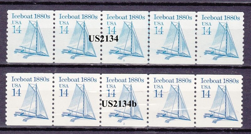 PNC5 14c Iceboat US #2134, US 2134b Lot (2) MNH F-VF