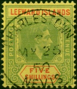 Leeward Islands 1943 5s Green & Red-Yellow SG112b Fine Used 'Charlestown CDS'