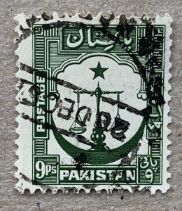 Pakistan 1954 9p Scales perf 13.5, used.  Scott 26a, CV $1.75. SG 26a