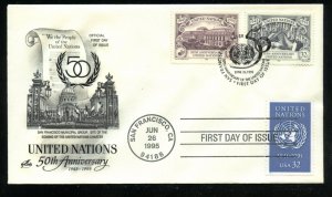 US 2974 50th Anniv United Nations UA Artcraft cachet FDC combo UN 683,684