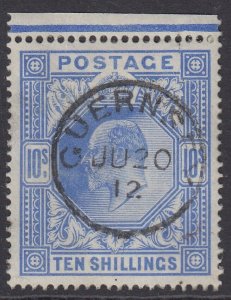 SG 265 10/- ultramarine. Very fine used with an upright Guernsey, June 20th...