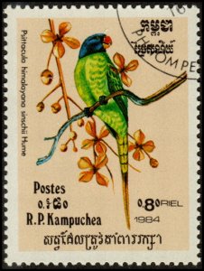 Cambodia 472 - Cto - 80c  Grey-headed Parakeet (1984) (cv $0.45)