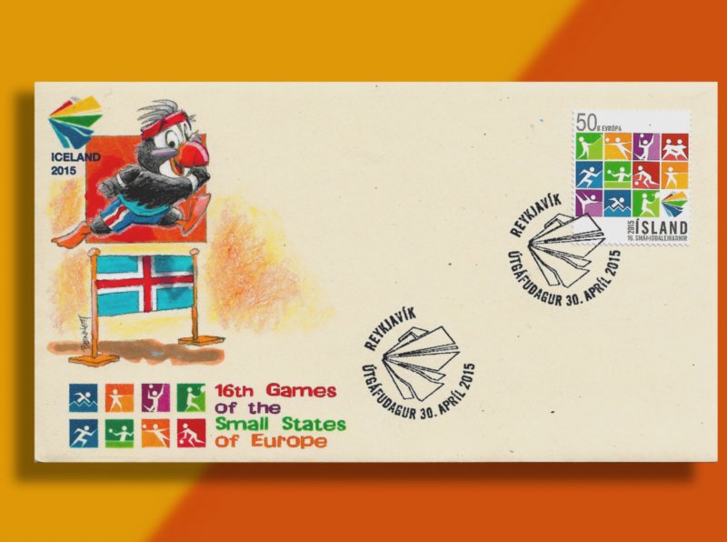 Small Nations Games - But No Small Athletes! Handcolored Iceland FDC is a Winner