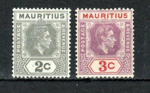 Mauritius 1942 2c perf 15 x 14 and 1938 3c sliced s variety MLH/MH