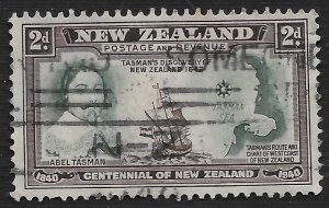 New Zealand #232 2p Abel Tasman Ship & Chart of West Coast of NZ