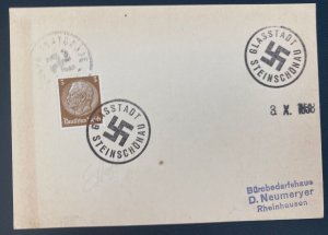1938 Glasstadt Sudetenland Annexation Germany First Day Postcard Cover