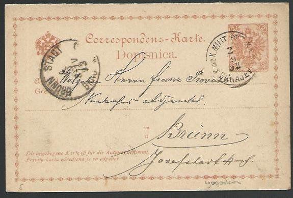 YUGOSLAVIA 1893 2c postcard + reply SARAJEVO MILITARY cancel...............11142