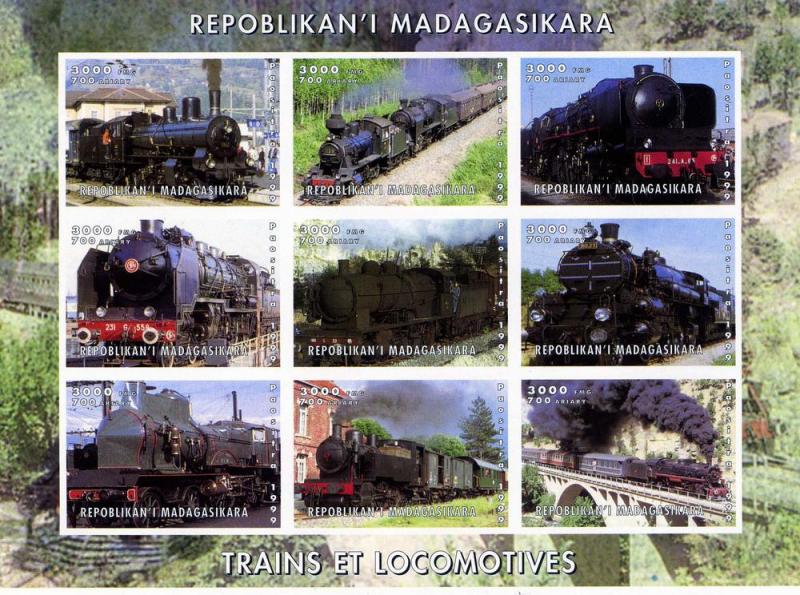 Madagascar 1999 TRAINS & LOCOMOTIVES Sheet Imperforated Mint (NH)