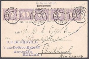 NETHERLANDS 1909 ½c strip of 5 on postcard to NEW ZEALAND..................29649