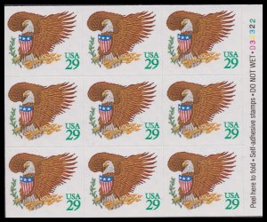US 2596 Eagle & Shield green 29c plate block 9 D32322 MNH 1992
