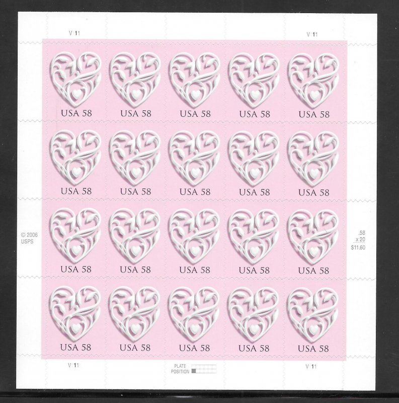 #4152 MNH Wedding Hearts Sheet