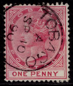 TOBAGO QV SG21, 1d carmine, VERY FINE USED. CDS