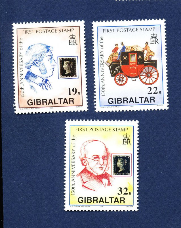 GIBRALTAR - # 570-572 - MNH  - Penny Black - stamp-on-stamp  1990