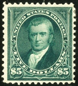 US Stamps # 278 $5 Marshall XF OG VLH Bright and Fresh Scott Value $2,000.00 