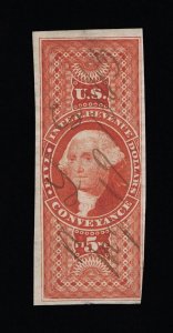 EXCELLENT GENUINE SCOTT #R89a F-VF 1862-71 RED 1ST ISSUE CONVEYANCE IMPERFORATE