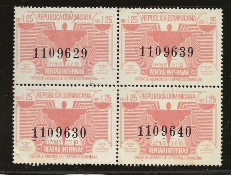 DOMINICAN REPUBLIC  RENTAS INTERNAS  BLOCK OF 4   MNH