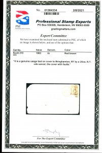 U.S. #210 USED ON COVER WITH PSE CERT. 