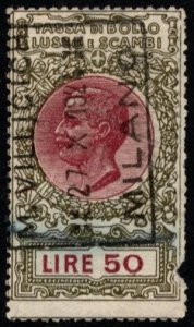 1924 Italy Revenue Stamp Duty 50 Lire Luxury & Trade Used