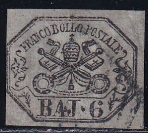 Italy Roman States 1852 Sc 7 SCV 67.50 Stamp Used